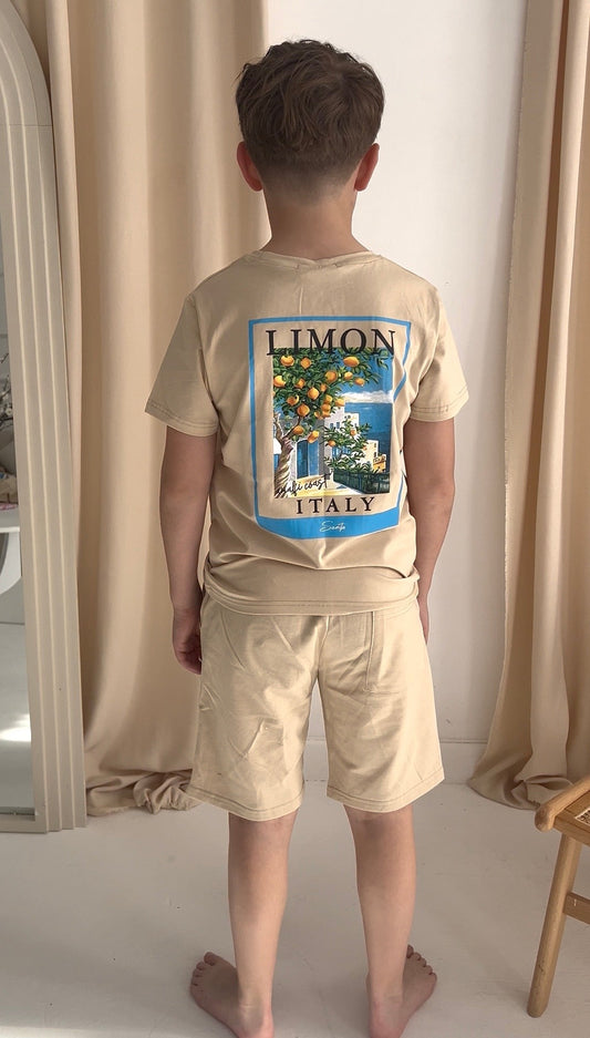 Boys amalfi Lemon Outfit Set Beige