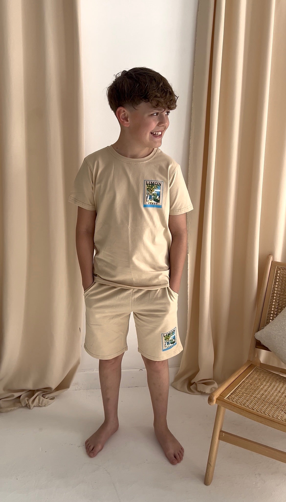 Boys amalfi Lemon Outfit Set Beige