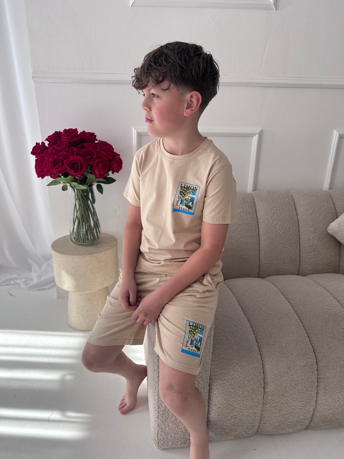 Boys amalfi Lemon Outfit Set Beige