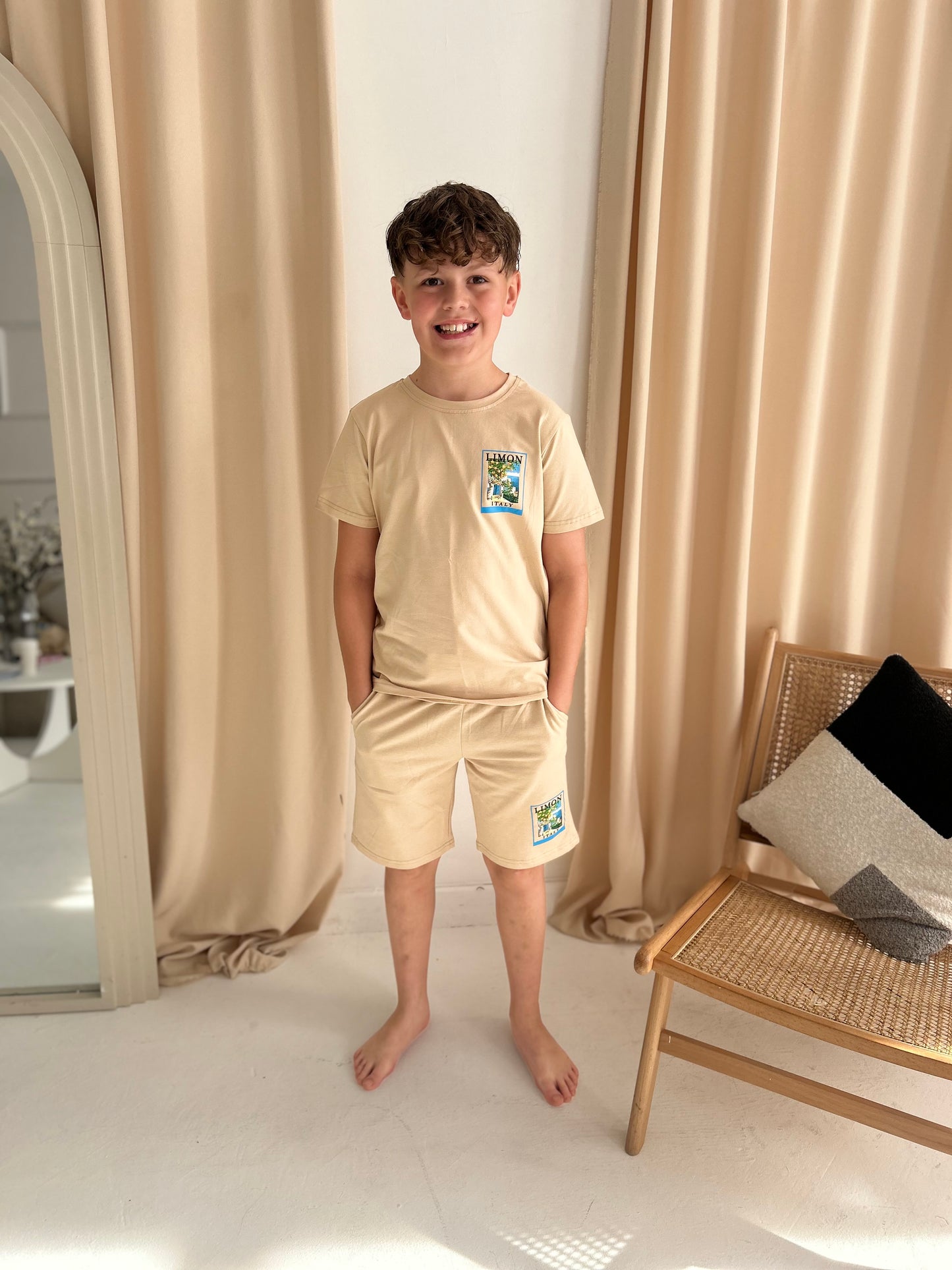 Boys amalfi Lemon Outfit Set Beige