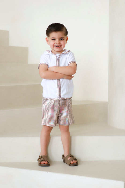 Etoile Gingham Towelling Set–Mocha